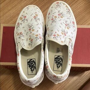 Vans White Floral Canvas Slip-Ons